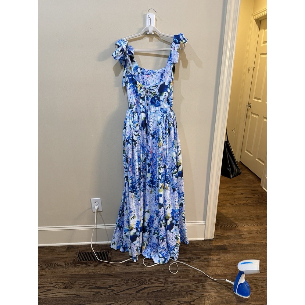 Floral Blue Maxi Dress with Tie Straps - Picture 6 of 15